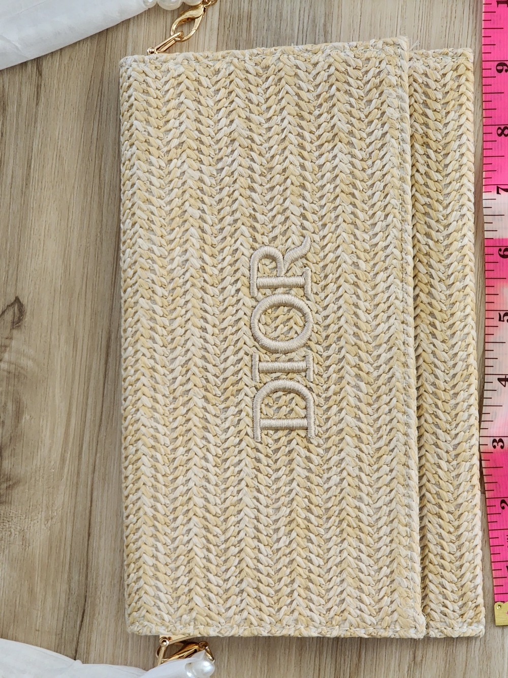 GWP Dior Raffia Fold-Over Clutch in Natural/beige Color